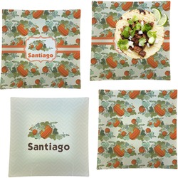 Pumpkins Set of 4 Glass Square Lunch / Dinner Plate 9.5" (Personalized)