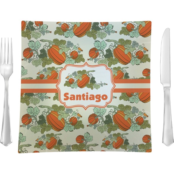 Custom Pumpkins 9.5" Glass Square Lunch / Dinner Plate- Single or Set of 4 (Personalized)