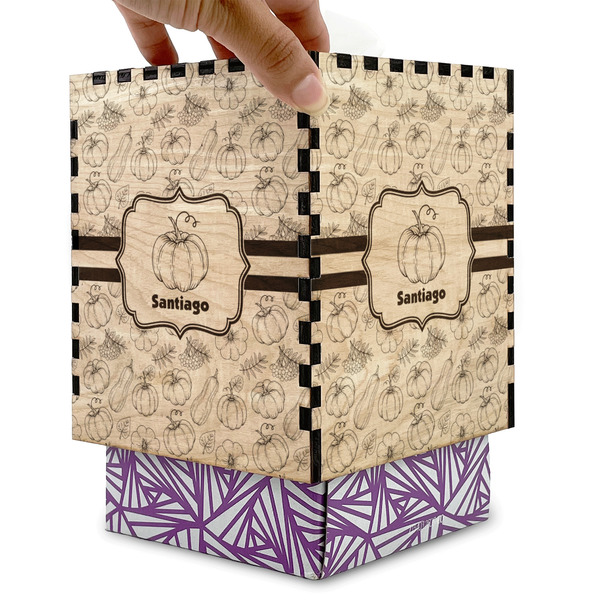 Pumpkins Square Tissue Box Covers - Wood - with box