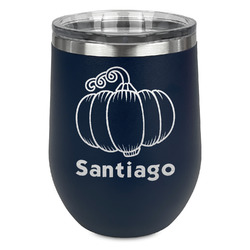 Pumpkins Stemless Stainless Steel Wine Tumbler - Navy - Double Sided (Personalized)