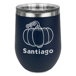 Pumpkins Stemless Stainless Steel Wine Tumbler - Navy - Single Sided (Personalized)