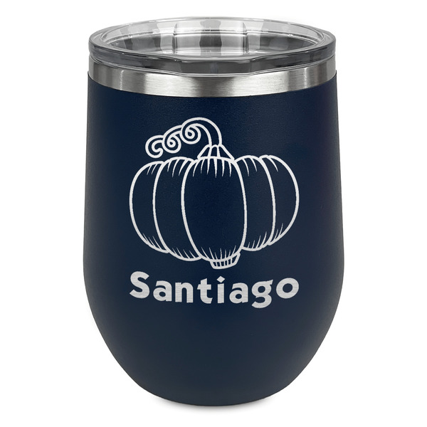 Custom Pumpkins Stemless Stainless Steel Wine Tumbler - Navy - Single Sided (Personalized)