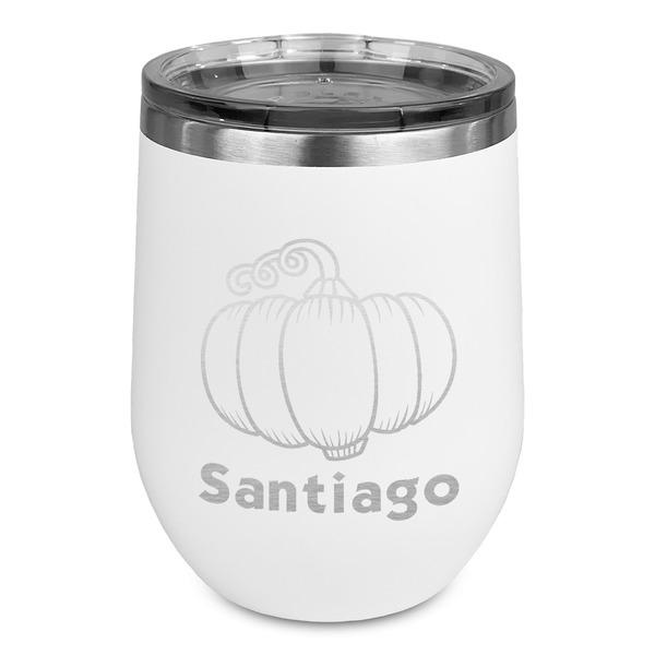 Custom Pumpkins Stemless Stainless Steel Wine Tumbler - White - Single Sided (Personalized)