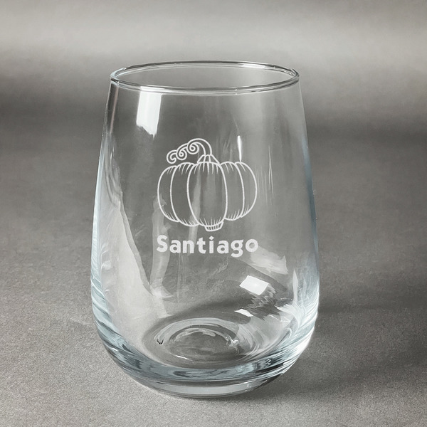 Custom Pumpkins Stemless Wine Glass - Engraved (Personalized)