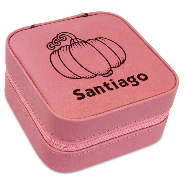 Custom Pumpkins Travel Jewelry Boxes - Pink Leather (Personalized)