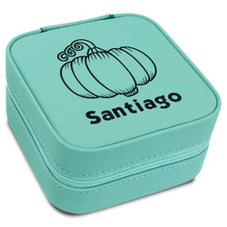 Pumpkins Travel Jewelry Box - Teal Leather (Personalized)