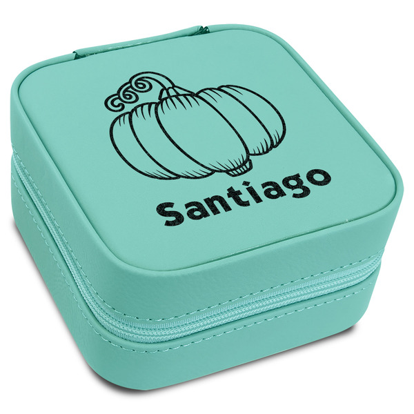Custom Pumpkins Travel Jewelry Box - Teal Leather (Personalized)