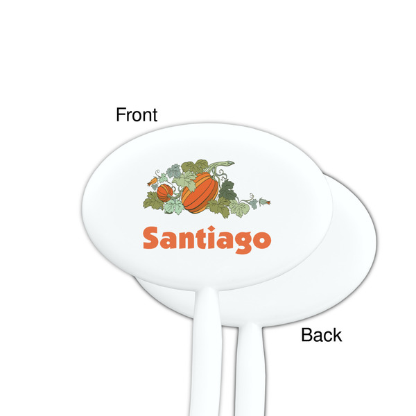 Pumpkins White Plastic 7" Stir Stick - Single Sided - Oval - Front & Back