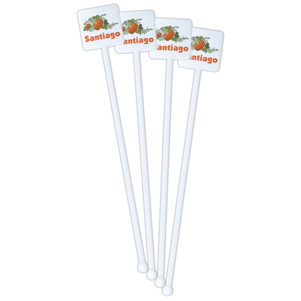 Pumpkins White Plastic Stir Stick - Double Sided - Square - Front