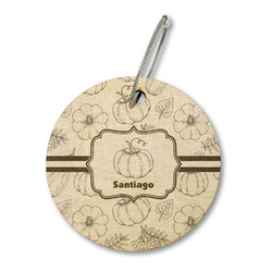 Pumpkins Wood Luggage Tag - Round (Personalized)