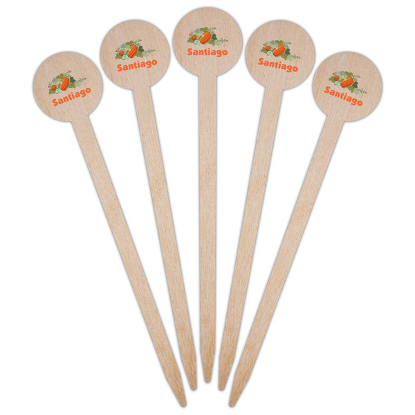 Pumpkins Wooden 6" Food Pick - Round - Fan View