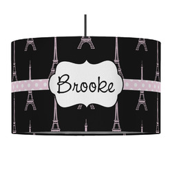 Black Eiffel Tower 12" Drum Pendant Lamp - Fabric (Personalized)