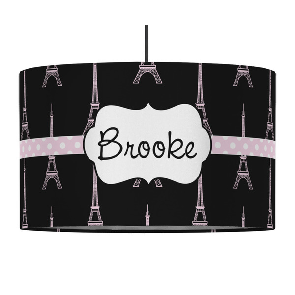 Custom Black Eiffel Tower 12" Drum Pendant Lamp - Fabric (Personalized)