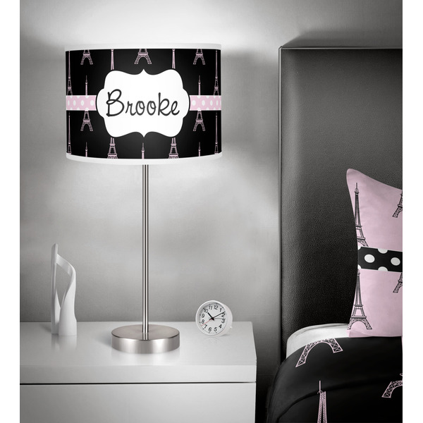 Black Eiffel Tower 13 inch drum lamp shade - in room