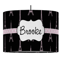 Black Eiffel Tower 16" Drum Pendant Lamp - Fabric (Personalized)