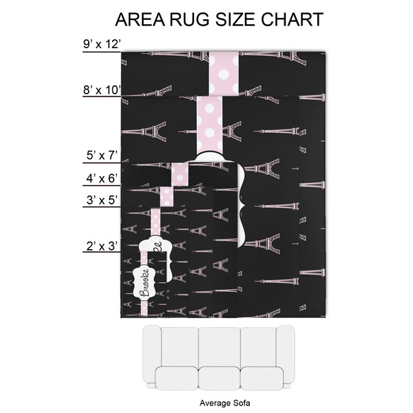 Black Eiffel Tower 2'x3' Indoor Area Rugs - Size Chart