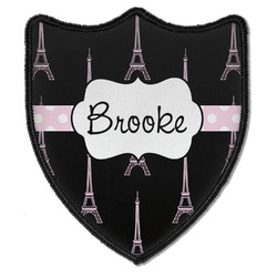 Black Eiffel Tower Iron On Shield Patch B w/ Name or Text