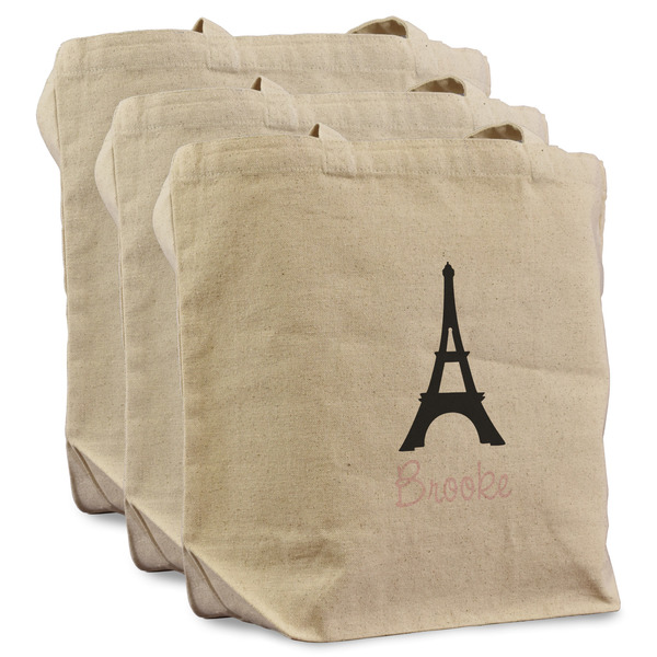 Custom Black Eiffel Tower Reusable Cotton Grocery Bags - Set of 3 (Personalized)