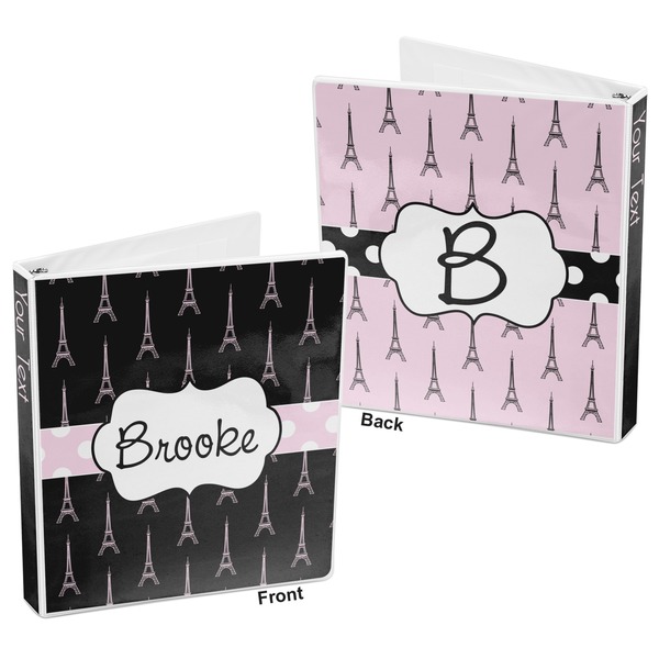 Black Eiffel Tower 3-Ring Binder Front and Back