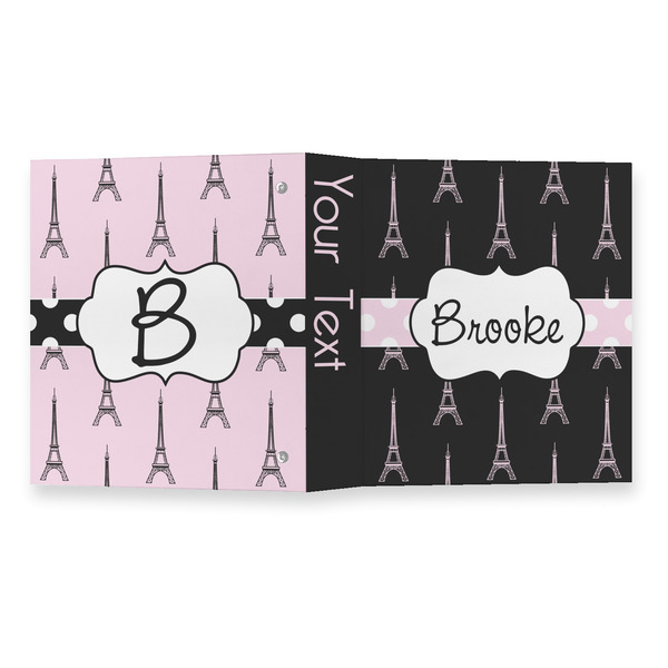 Black Eiffel Tower 3 Ring Binders - Full Wrap - 1" - OPEN OUTSIDE