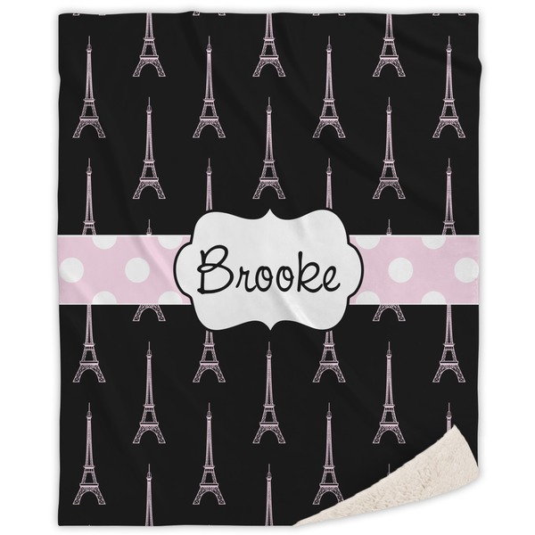 Custom Black Eiffel Tower Sherpa Throw Blanket - 50"x60" (Personalized)