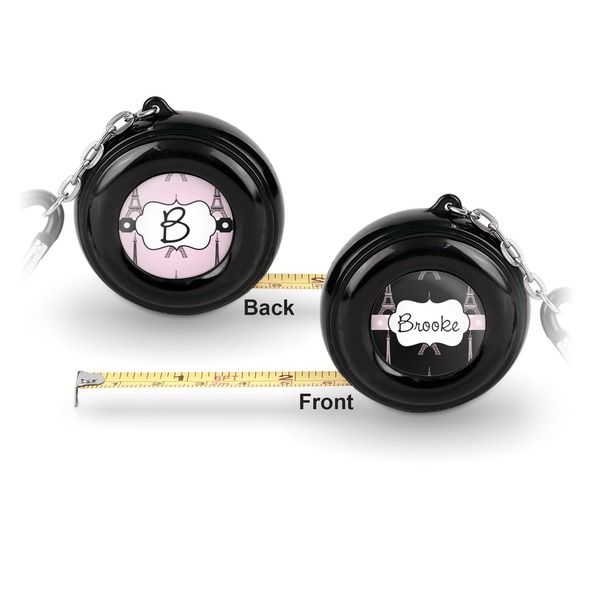 Black Eiffel Tower 6-Ft Pocket Tape Measure with Carabiner Hook - Front and Back