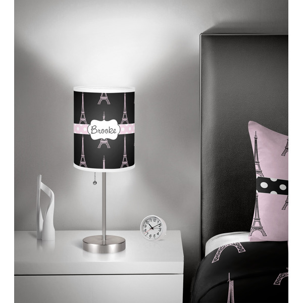 Black Eiffel Tower 7 inch drum lamp shade - in room