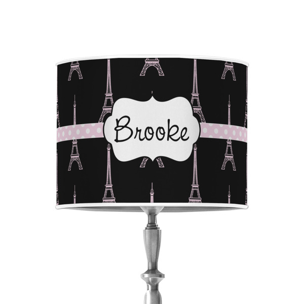 Black Eiffel Tower 8" Drum Lampshade - ON STAND (Poly Film)