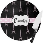 Black Eiffel Tower Round Glass Cutting Board - Small (Personalized)