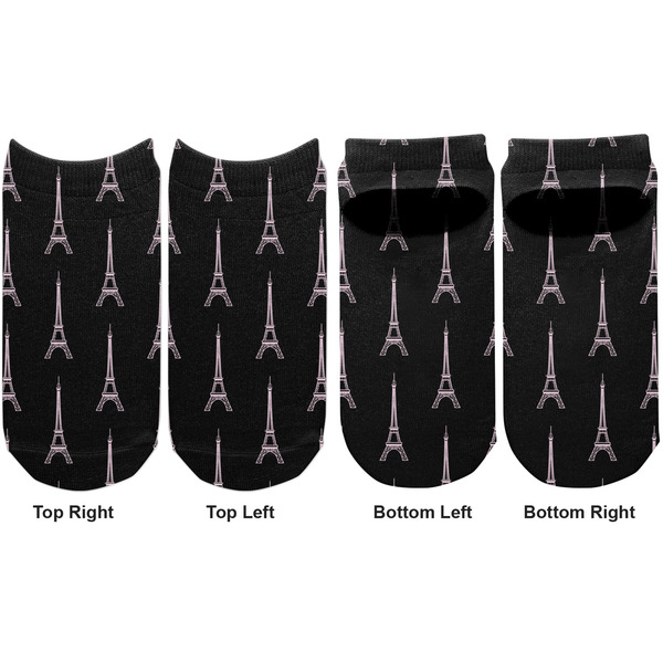 Black Eiffel Tower Adult Ankle Socks - Double Pair - Front and Back - Apvl