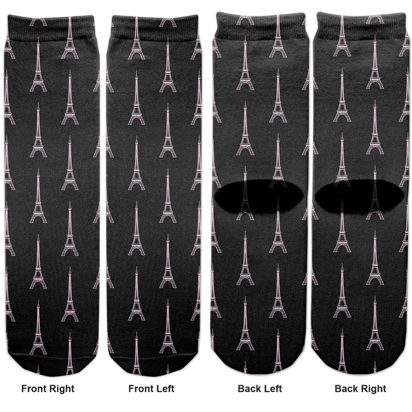 Black Eiffel Tower Adult Crew Socks - Double Pair - Front and Back - Apvl