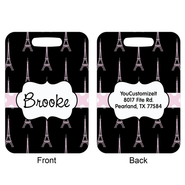 Black Eiffel Tower Aluminum Luggage Tag (Front + Back)