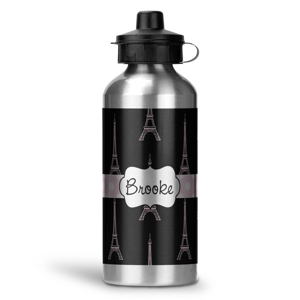 Custom Black Eiffel Tower Water Bottles - 20 oz - Aluminum (Personalized)