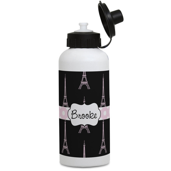 Custom Black Eiffel Tower Water Bottles - Aluminum - 20 oz - White (Personalized)
