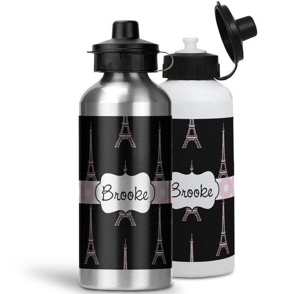 Black Eiffel Tower Aluminum Water Bottles - MAIN (white &silver)