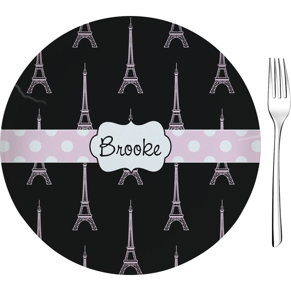 Custom Black Eiffel Tower 8" Glass Appetizer / Dessert Plates - Single or Set (Personalized)