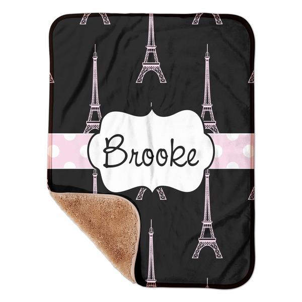 Custom Black Eiffel Tower Sherpa Baby Blanket - 30" x 40" w/ Name or Text