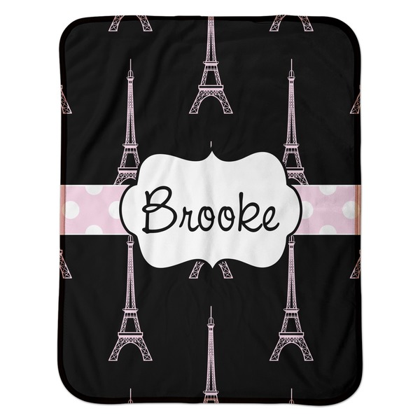 Black Eiffel Tower Baby Sherpa Blanket - Flat