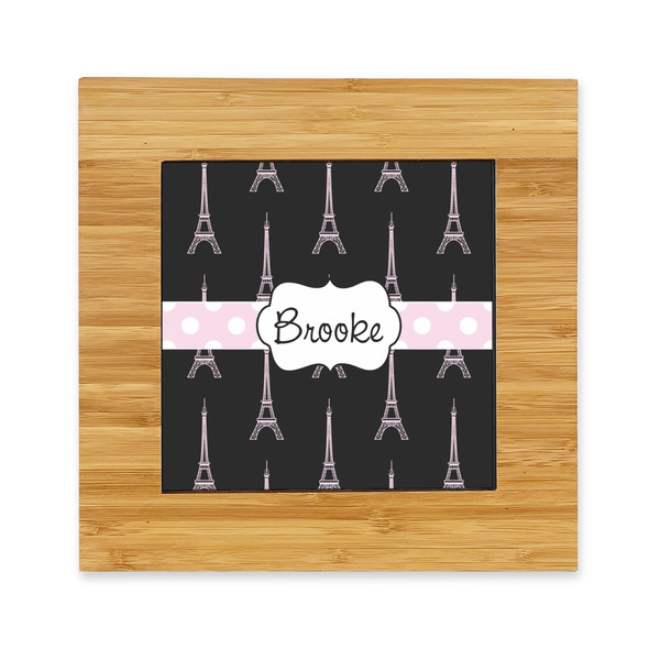 Custom Black Eiffel Tower Bamboo Trivet with Ceramic Tile Insert (Personalized)