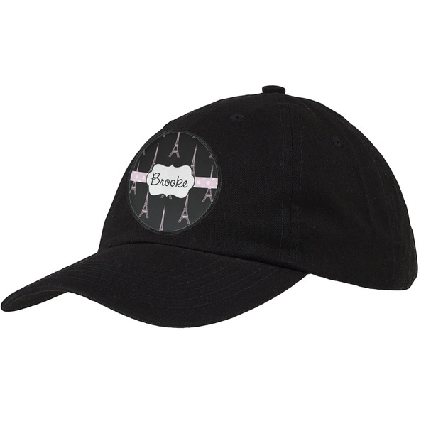 Custom Black Eiffel Tower Baseball Cap - Black (Personalized)