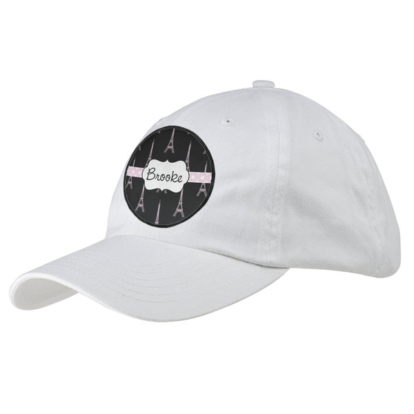 Custom Black Eiffel Tower Baseball Cap - White (Personalized)