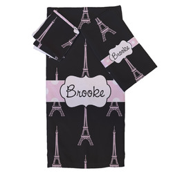 Black Eiffel Tower Bath Towel Set - 3 Pcs (Personalized)
