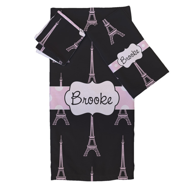 Custom Black Eiffel Tower Bath Towel Set - 3 Pcs (Personalized)