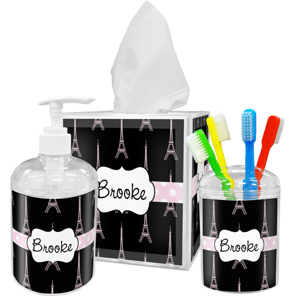 Black Eiffel Tower Bathroom Accessories Set (Personalized)