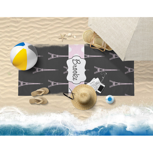Black Eiffel Tower Beach Towel Lifestyle