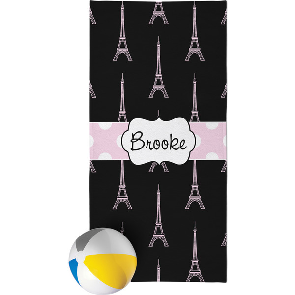 Custom Black Eiffel Tower Beach Towel (Personalized)