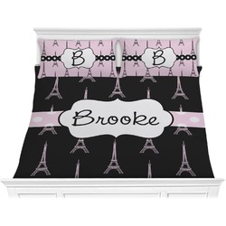 Black Eiffel Tower Comforter Set - King (Personalized)