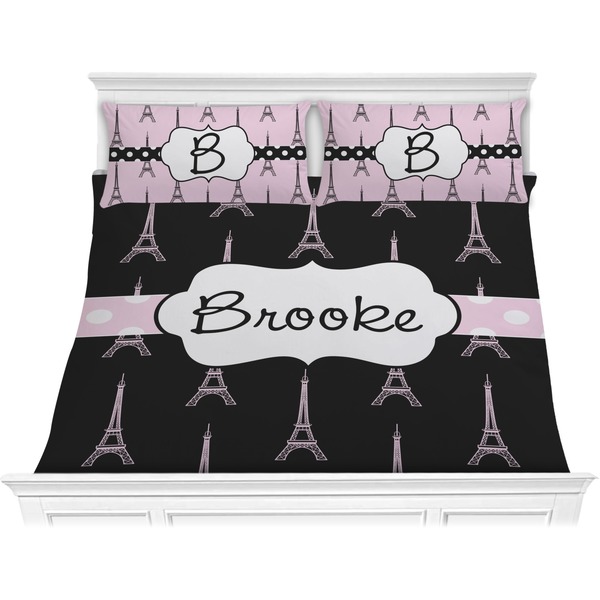 Custom Black Eiffel Tower Comforter Set - King (Personalized)