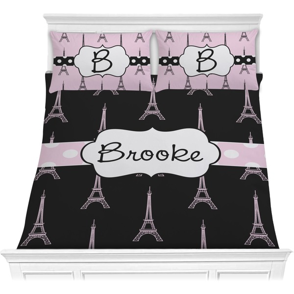 Custom Black Eiffel Tower Comforter Set - Full / Queen (Personalized)