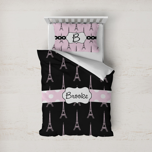 Custom Black Eiffel Tower Duvet Cover Set - Twin (Personalized)